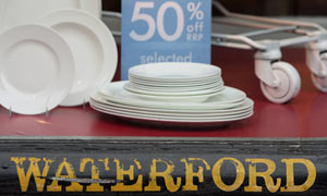 Crockery in the window of a Waterford Wedgwood shop
