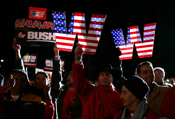 Gallery President George W Bush: Bush supporters hold up signs at a rally in Albuquerque