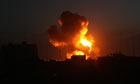 A ball of fire is see raising into the night sky following an Israel air strike in Rafah