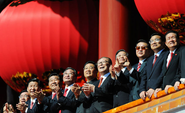 china anniversary : Chinese President Hu and other leaders applaud at china anniversary 
