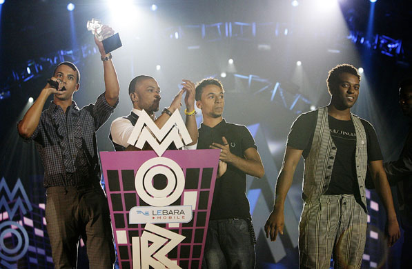 Mobo awards 2009: JLS on stage with the Best Song award 