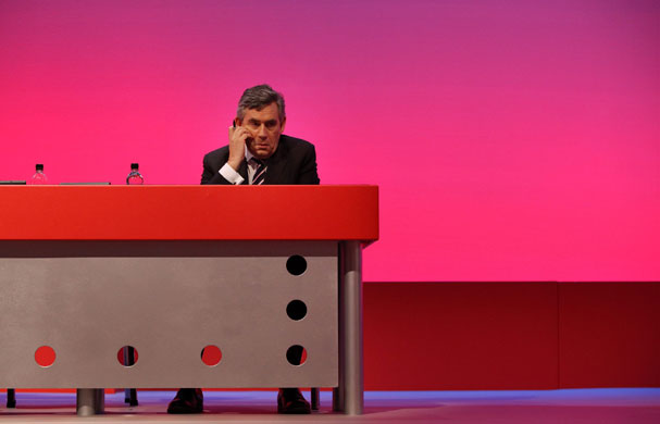 Labour conference 5: Prime Minister Gordon Brown listens to speeches in the main conference hall
