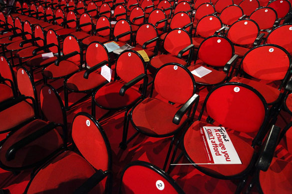 Labour conference 5: A delegate's flag remains on their seat at close of the Labour Conference