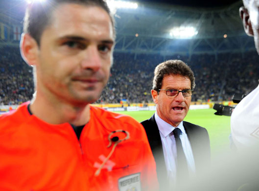 Ukraine v England: An angry Capello goes to speak to the referee