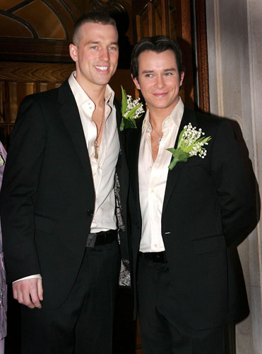 Stephen Gately: Andrew Cowles and Stephen Gately after their civil partnership ceremony