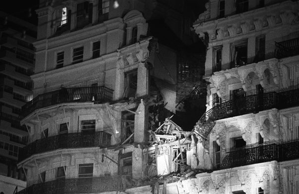 Brighton bombing 1984: The exterior of the Grand Hotel, Brighton, after a bomb explosion