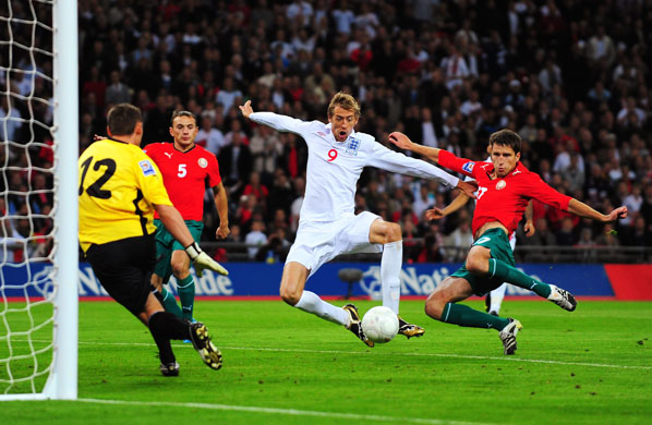 England v Belarus: Peter Crouch scores against Belarus