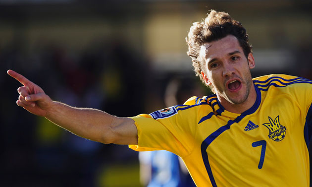 world cup qualifiers: Andriy Shevchenko celebrates scoring for Ukraine