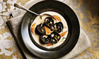 Chocolate and almond tortellini with blood oranges and pine nuts recipe