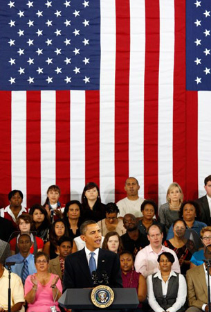 Barack Obama speaks during a town hall meeting at the University of New Orleans
