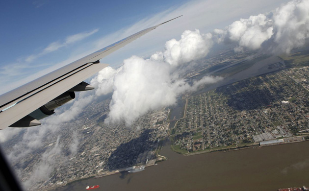 The lower ninth ward of New Orleans is seen from Air Force One 