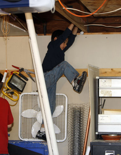 Balloon boy: Falcon Heene shows where he was hiding in the attic of his family's home