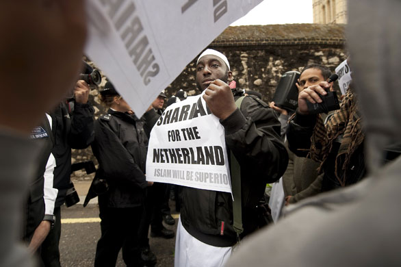 Geert Wilders: Protestors against Geert Wilders stage a demonstration in Westminste