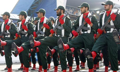 Iran's elite Revolutionary Guard march at a military parade in 2008