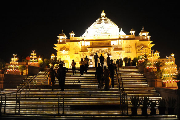 Diwali: The illuminated Akshardham Temple in Gandhinagar, India