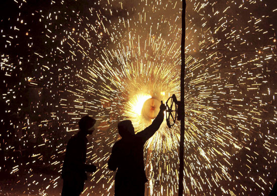Diwali: People light fireworks during Diwali celebrations in Gurgaon, India