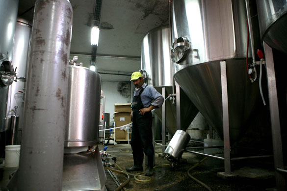 Taybeh brewery: A worker at the Taybeh Beer brewery