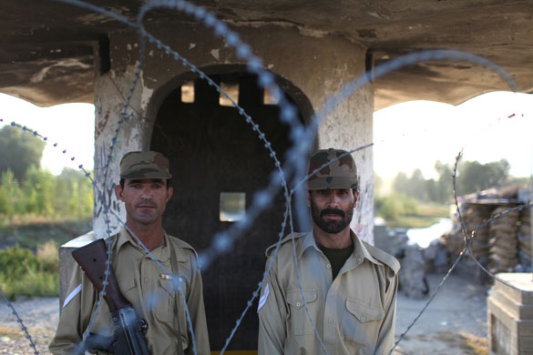 Swat Valley: Soldiers standing guard at the Ayub bridge, Mingora, Swat Valley
