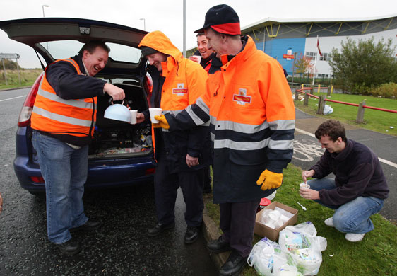 Postal strike: Warrington: Staff make hot drinks at the North West Distribution Centre
