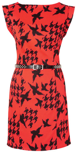 Boyish shapes: Red bird print dress