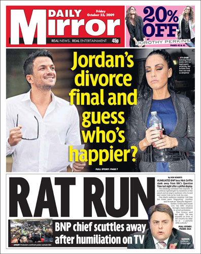 BNP Newspapers: BNP Front Pages: The Daily Mirror Friday 23 October 2009