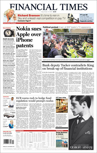 BNP Newspapers: BNP Front Pages: The FT Friday 23 October 2009