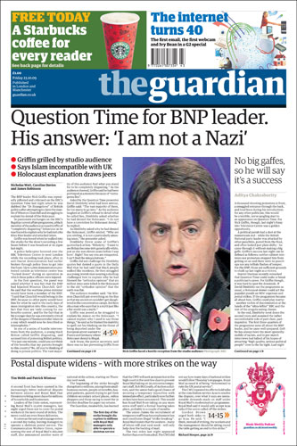 BNP Newspapers: BNP Front Pages: The Guardian Friday 23 October 2009