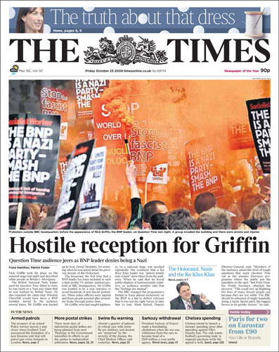 BNP Newspapers: BNP Front Pages: The Times Friday 23 October 2009