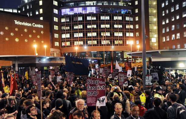 Protesters at BBC: Anti BNP Demo Outside BBC