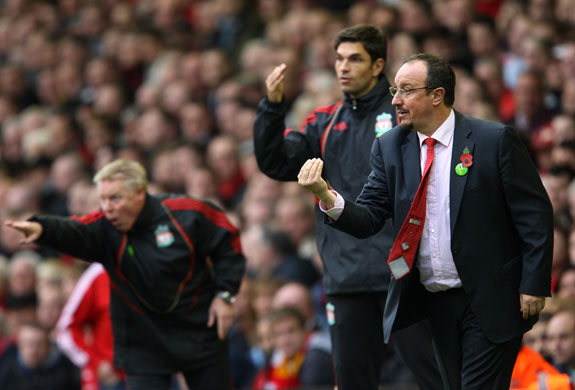 Liverpool gallery: Liverpool management team give instructions to the players