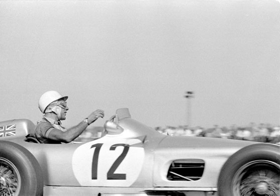 British Grand Prix: Stirling Moss on his way to victory at the 1955 British Grand Prix