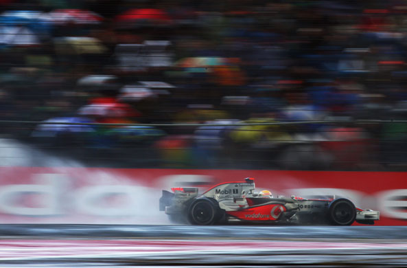 British Grand Prix: Lewis Hamilton on his way to victory in the rain at the 2008 British GP