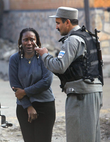 kabul attacks: UN staff member outside the Bekhtar guesthouse  in kabul 