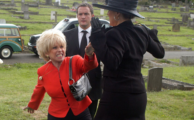 Barbara Windsor : Peggy Mitchell, Jake Moon and Chrissie Watts at Den's funeral
