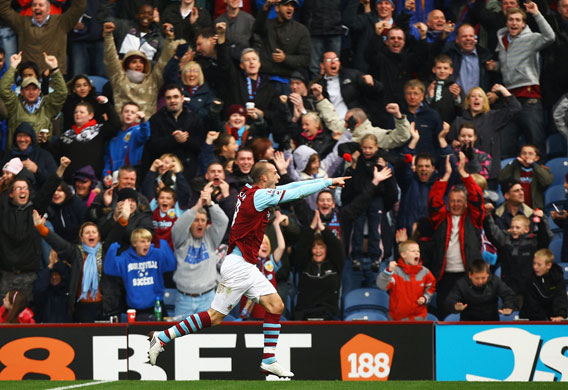 Saturday Premiership: Steven Fletcher celebrates opening the scoring for Burnley