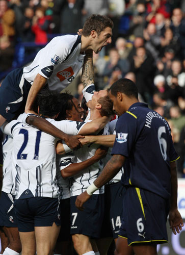 Saturday Premiership: Bolton players celebrate Ricardo Gardner's goal