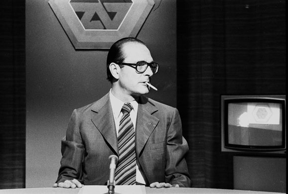Jacques Chirac: 1976: Jacques Chirac during a TV debate broadcast on Antenna 2