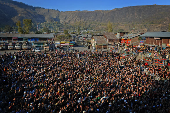 24 hours in pictures: Kashmiri demonstrators shout pro-freedom slogans at a public rally