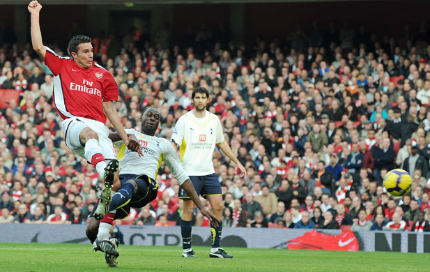 Arsenal v Tottenham: Robin Van Persie scores the first goal of the game