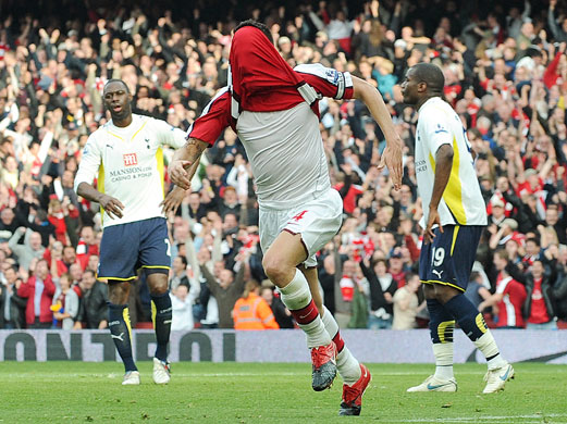 Arsenal v Tottenham: Fabregas celebrates putting Arsenal 2-0 up just before half time
