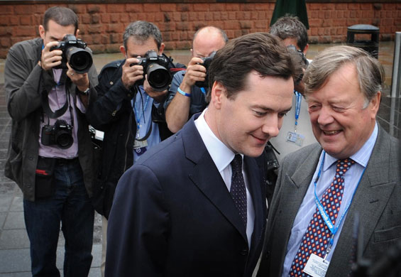 Conservative conference 2: George Osborne  and Ken Clarke arrives at the Conservative Party conference