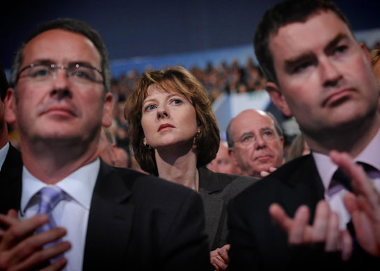 Conservative conference 2: Shadow Chancellor George Osborne's wife Francis listens to her husband