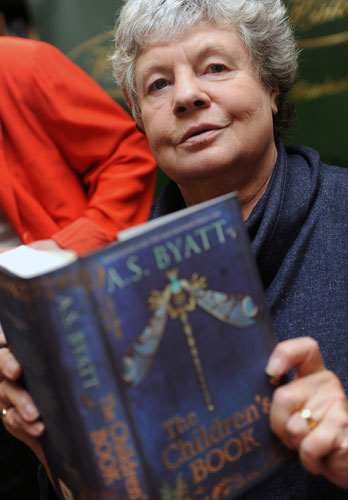 Man Booker 2009: Shortlisted author AS Byatt poses with her book The Children's Book 