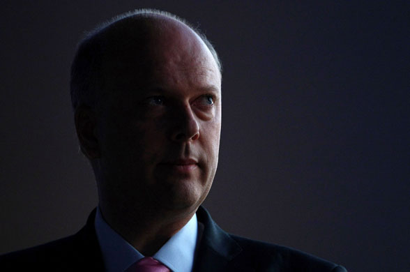 Conservative conference 3: Shadow Home Secretary Chris Grayling watches a video presentation 