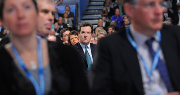 Conservative conference 3: George Osbourne, Shadow Chancellor of the Exchequer watches Michael Gove