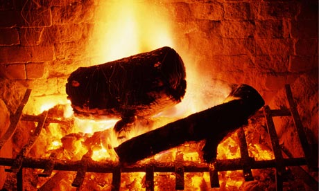 Burning logs in a fireplace