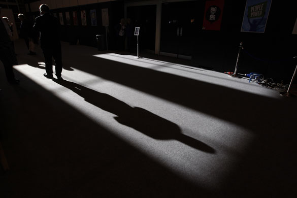 Conservative conference4: A delegate casts a shadow at Britain's Conservative Party Conference