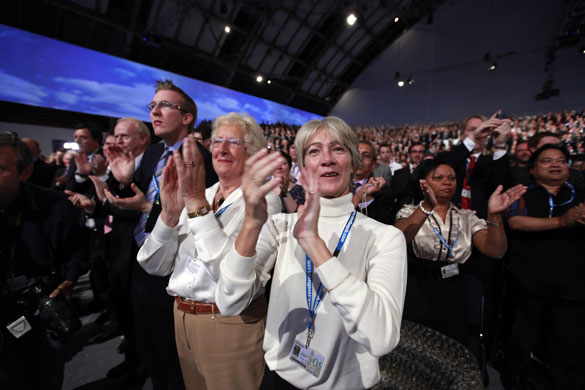 Conservative conference4: Applause from the audience David Cameron delivered  his keynote speech