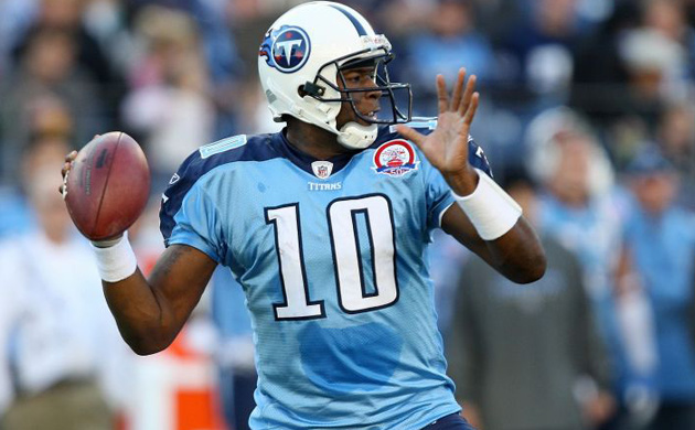 Tennessee Titans quarterback Vince Young drops back for a pass against the Jacksonville Jaguars