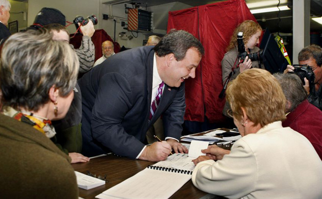 Republican candidate for New Jersey governor Chris Christie prepares to vote in Mendham